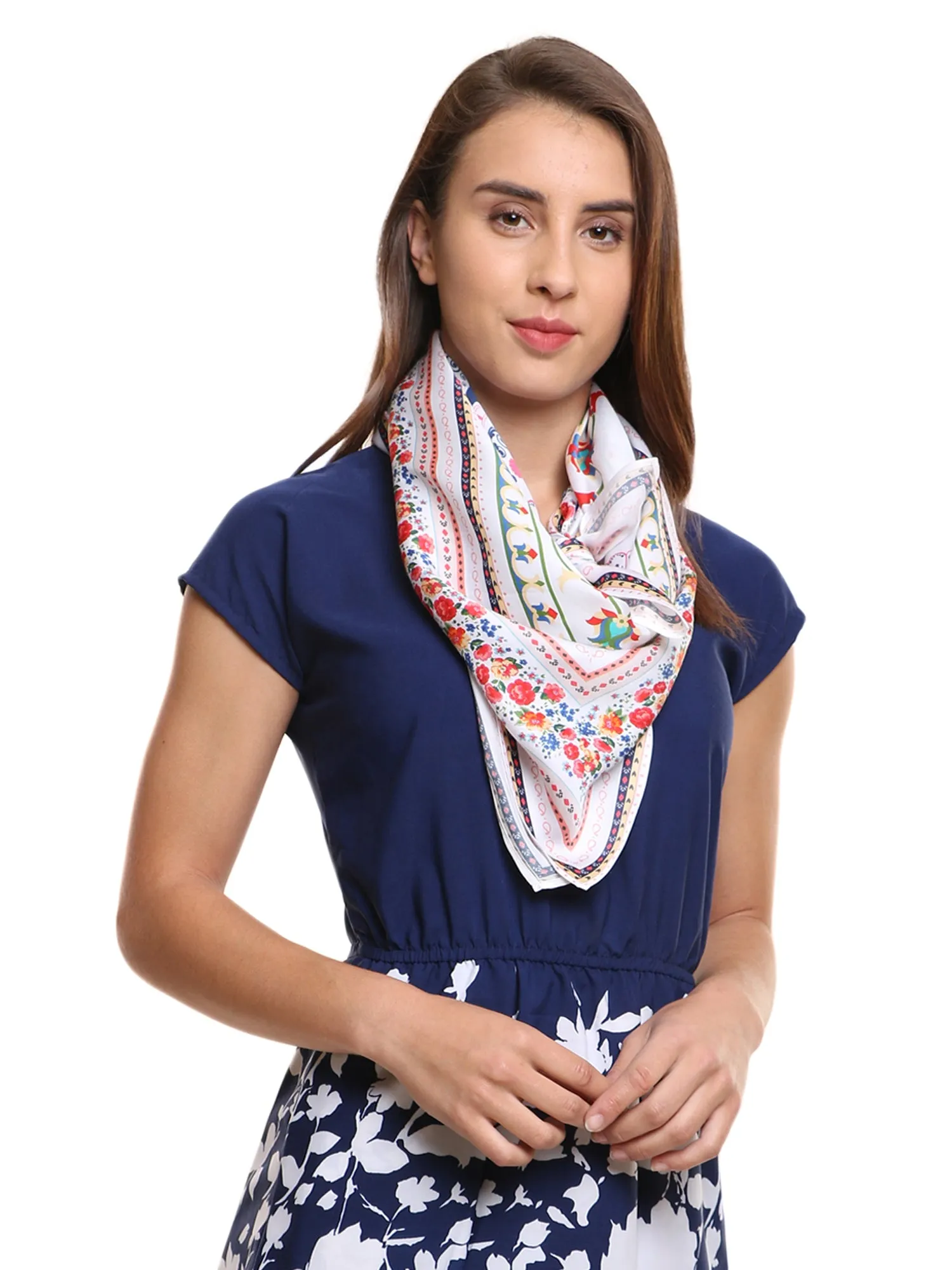 Modarta Neck Scarf - White Floral Scarf