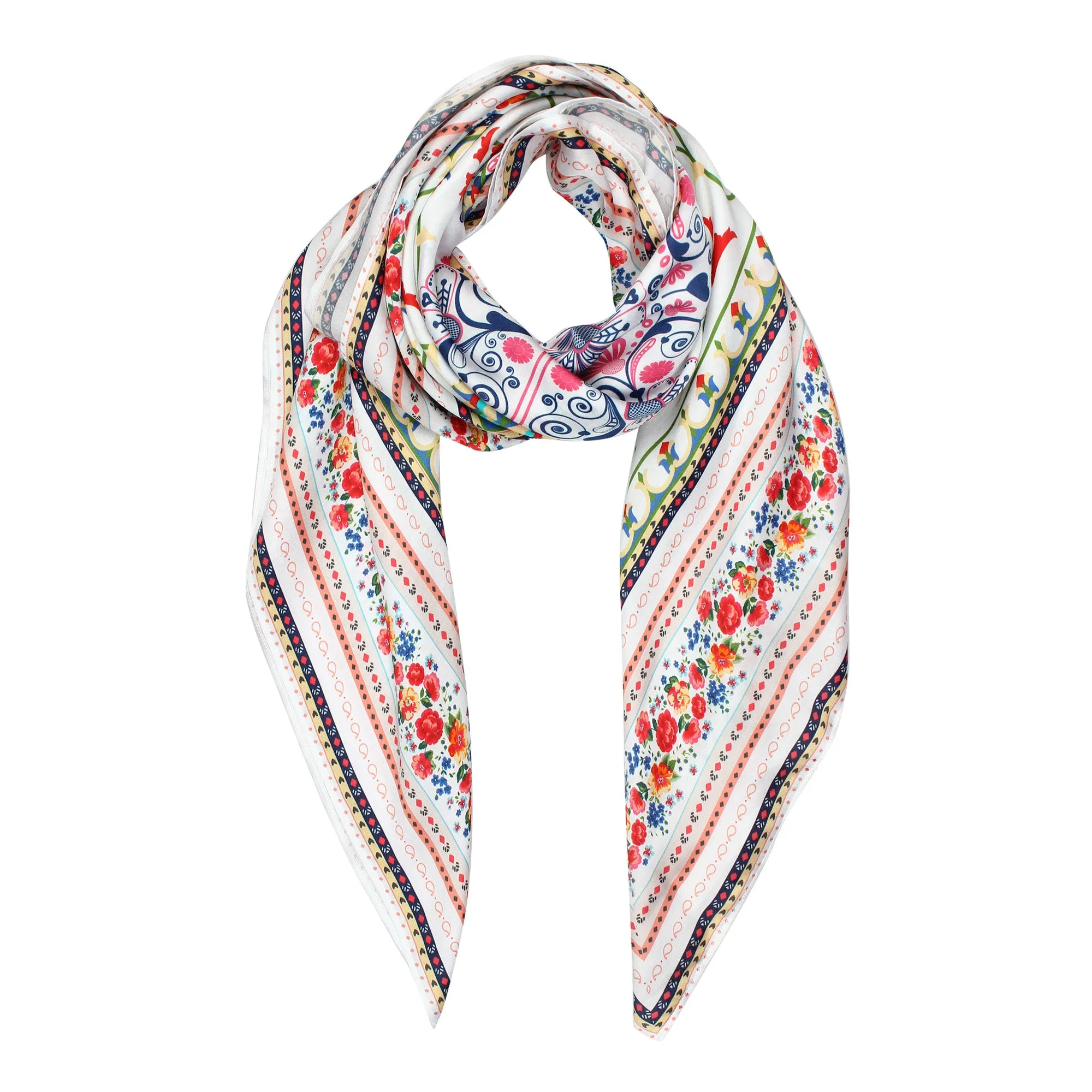 Modarta Neck Scarf - White Floral Scarf