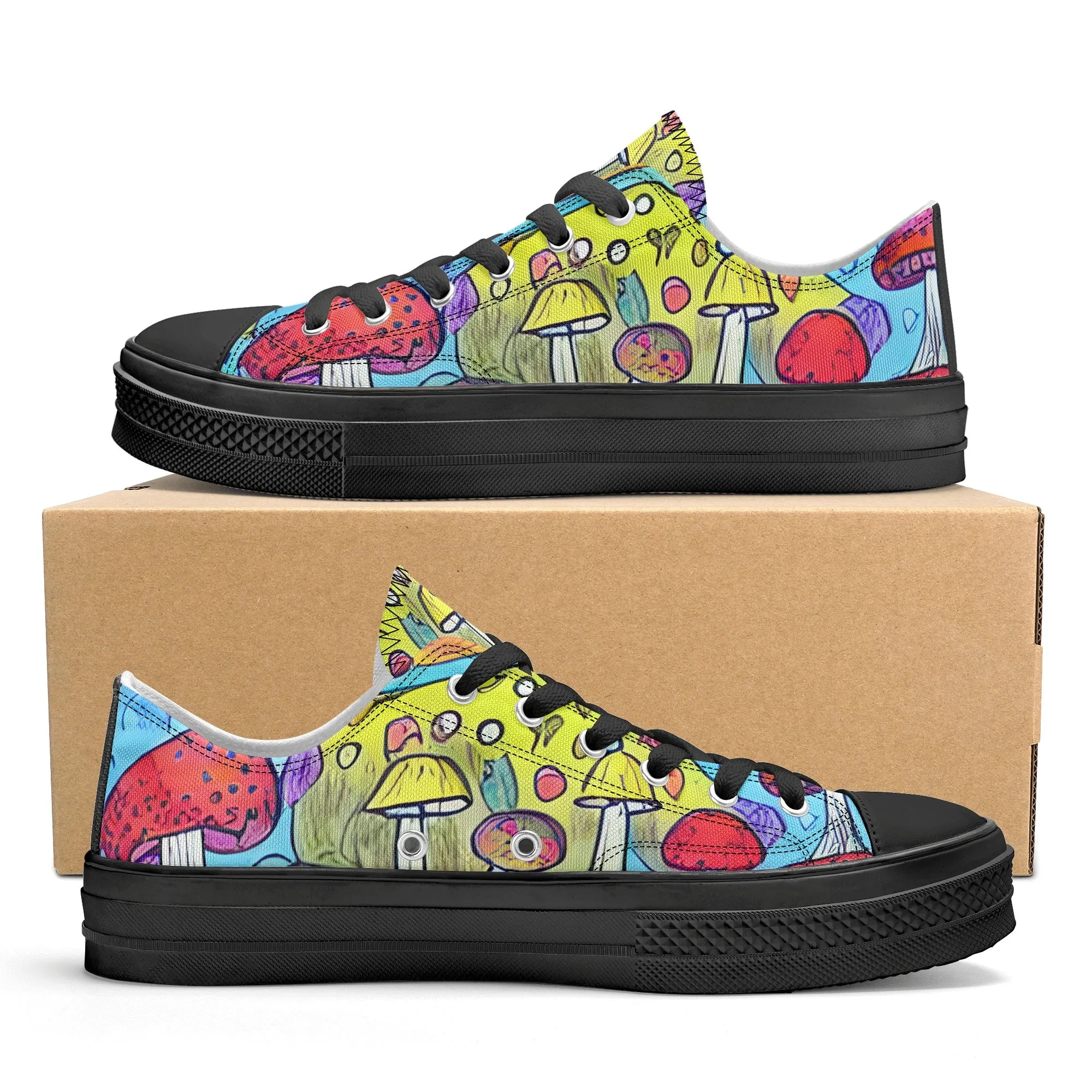 Mushroom Mens Low Top Shoes, Garden Classic Canvas Converse Sneakers.