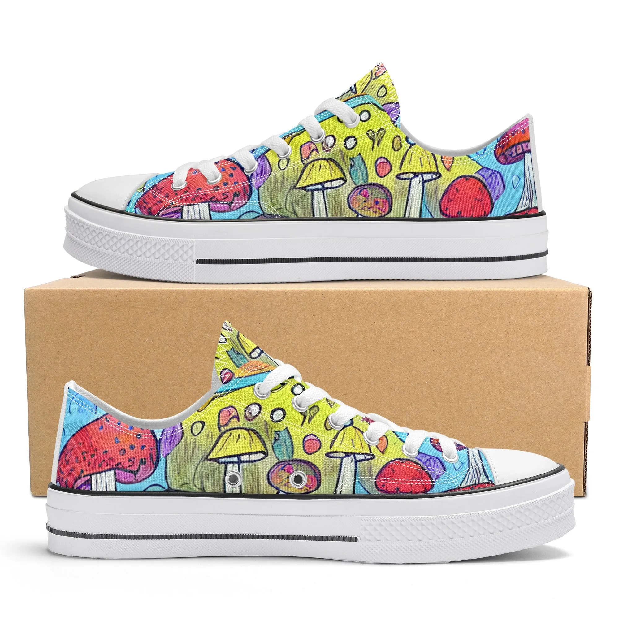 Mushroom Mens Low Top Shoes, Garden Classic Canvas Converse Sneakers.