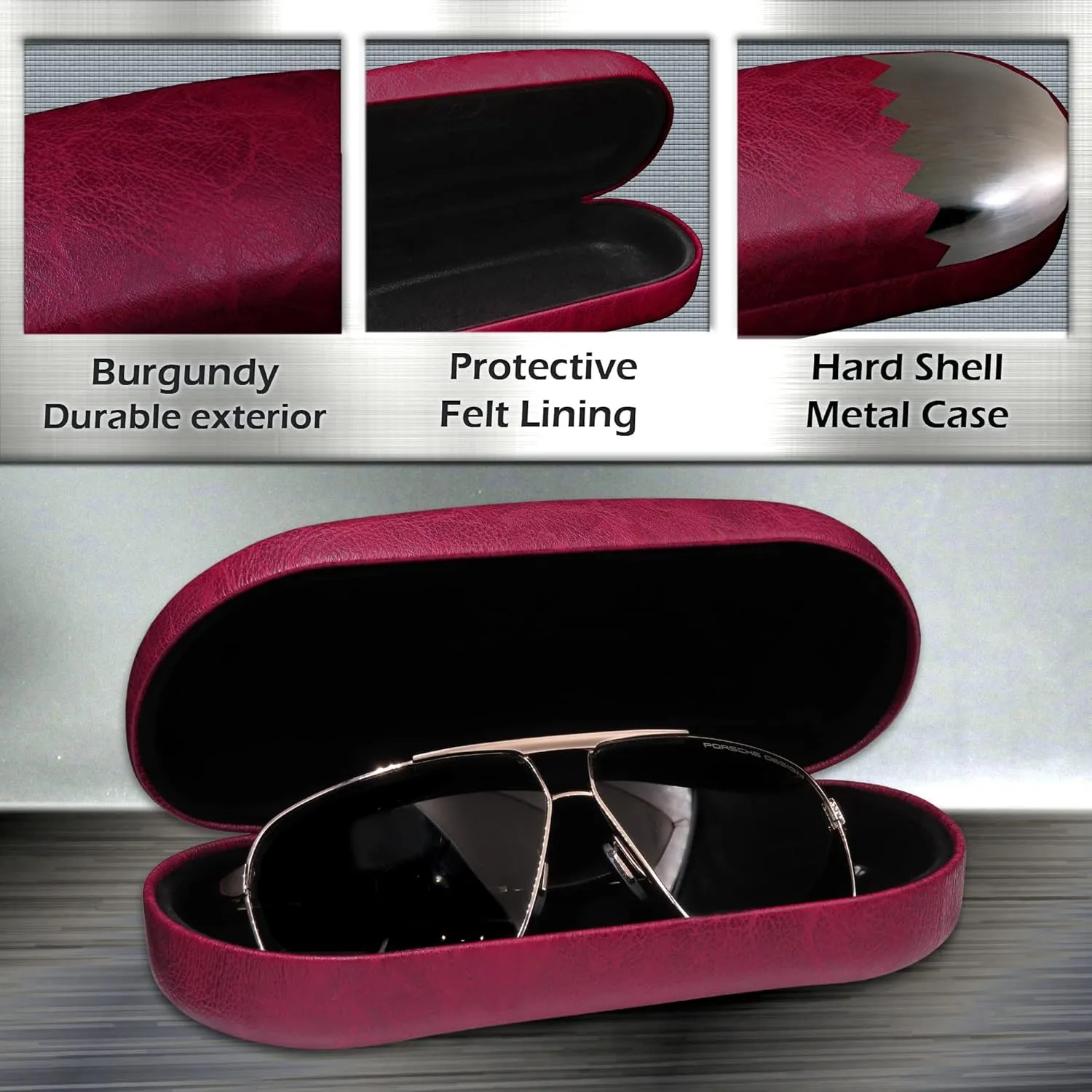 MyEyeglassCase - Large Sunglasses Case - Hard Glasses Case Holder w/Pouch & Cloth - Eyeglass Case Aviator Frames Men & Women