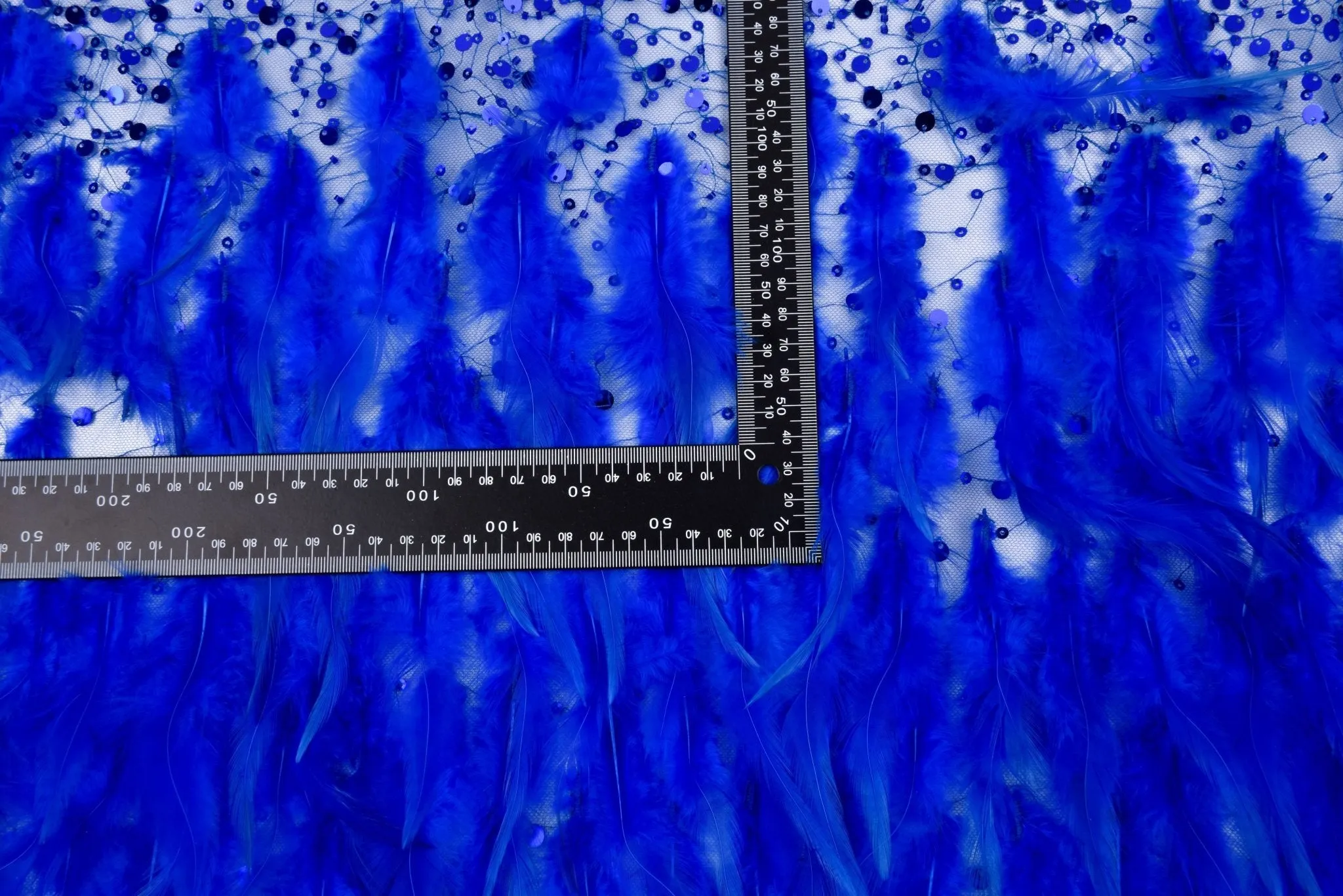 Nylon Mesh Hand Work Feather & Sequins Embroidery Fabric, Bridal Wear
