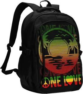 One Loves Caribbean Rastafari Jamaica Travel Backpack Laptop Backpacks Business Rucksack Outdoor Daypack Large Sport Bag with Luggage Strap USB Charging Port for Hiking Working
