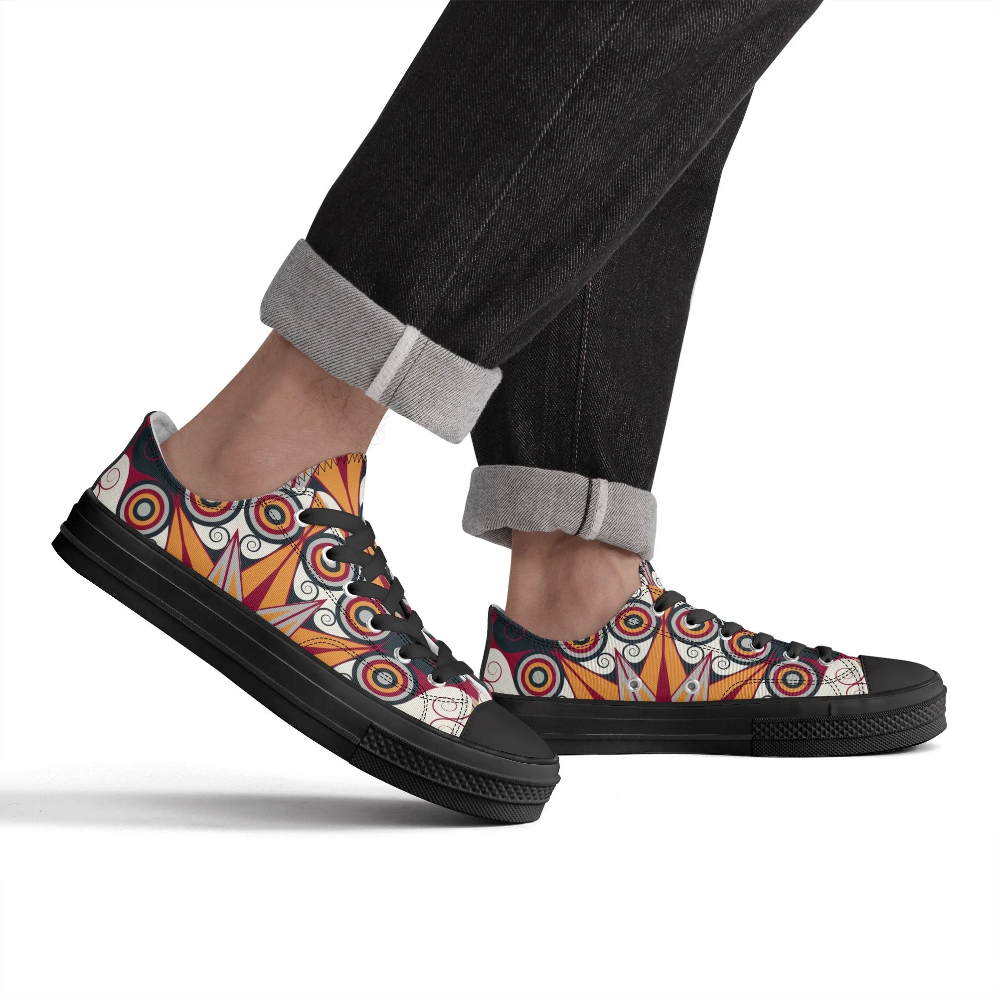 Orange, Red and Blue Mandala Pattern - Mens Classic Low Top Canvas Shoes for Footwear Lovers