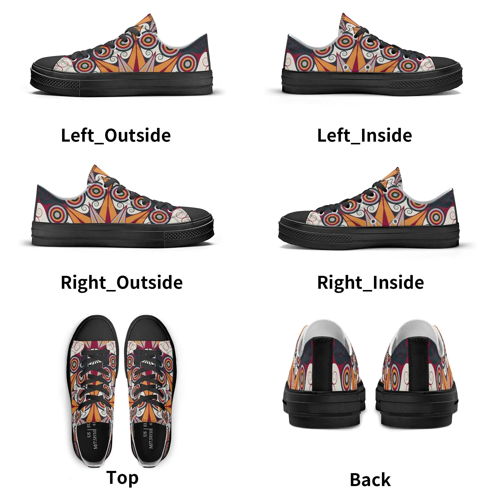 Orange, Red and Blue Mandala Pattern - Mens Classic Low Top Canvas Shoes for Footwear Lovers