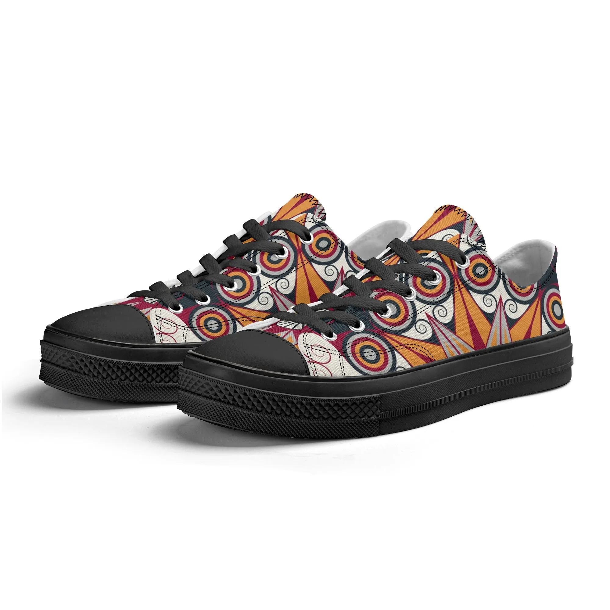 Orange, Red and Blue Mandala Pattern - Mens Classic Low Top Canvas Shoes for Footwear Lovers