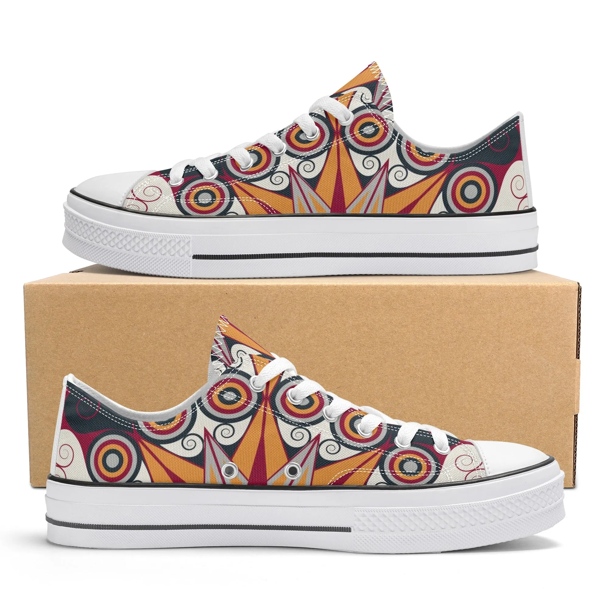 Orange, Red and Blue Mandala Pattern - Mens Classic Low Top Canvas Shoes for Footwear Lovers