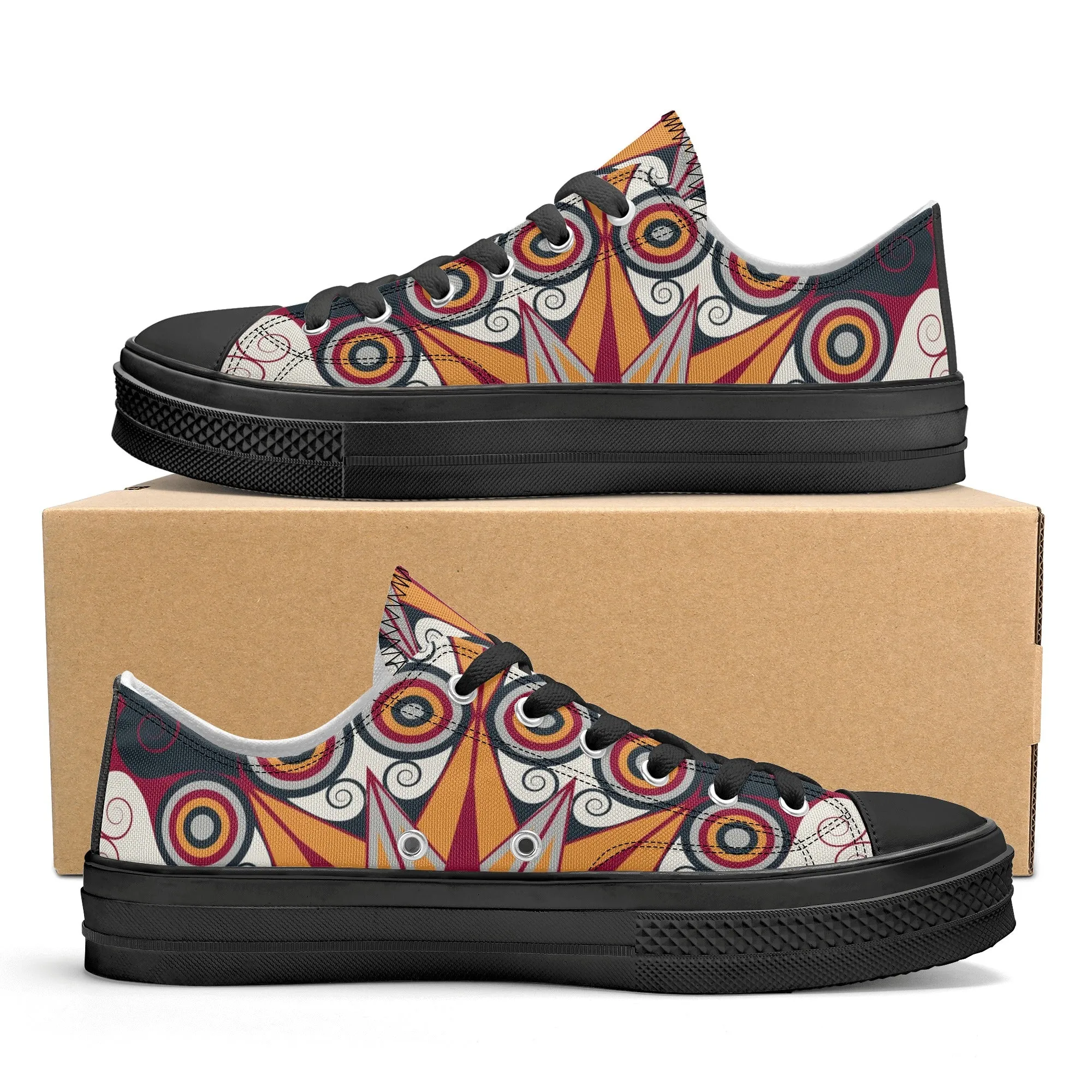 Orange, Red and Blue Mandala Pattern - Mens Classic Low Top Canvas Shoes for Footwear Lovers