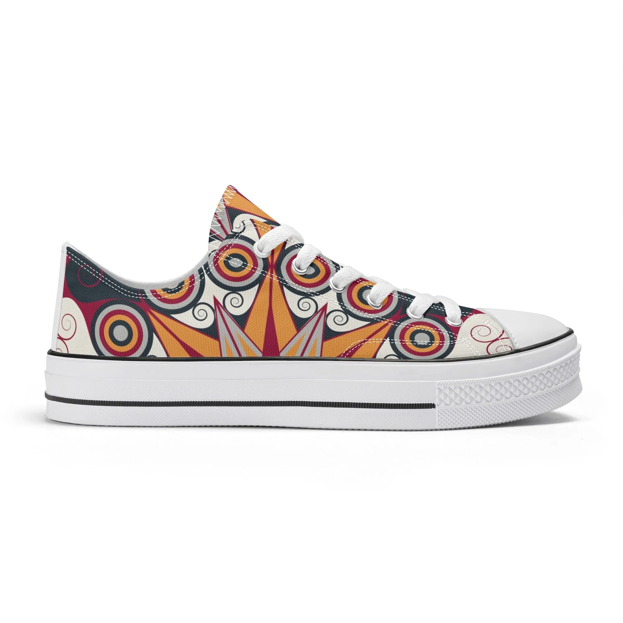 Orange, Red and Blue Mandala Pattern - Mens Classic Low Top Canvas Shoes for Footwear Lovers