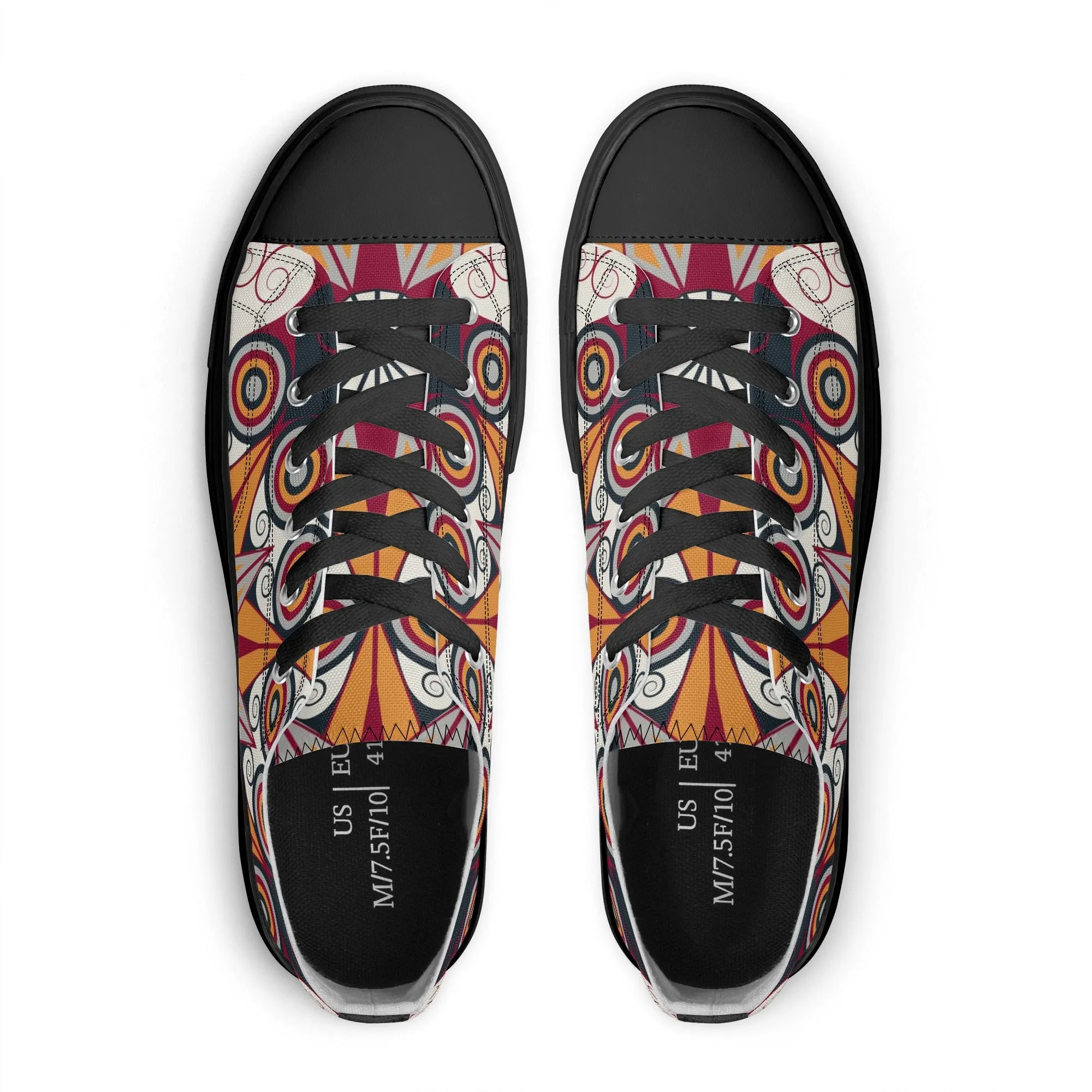 Orange, Red and Blue Mandala Pattern - Mens Classic Low Top Canvas Shoes for Footwear Lovers
