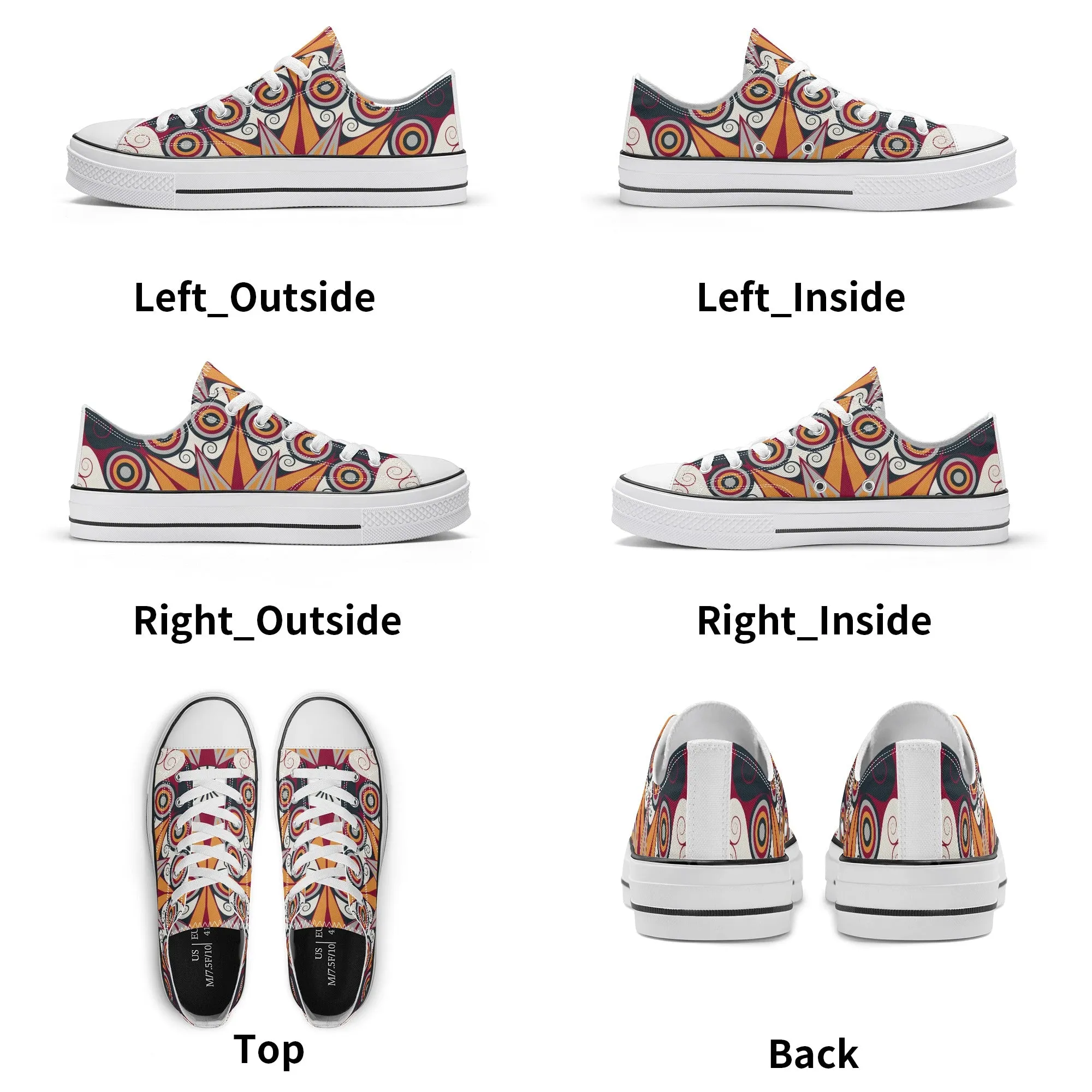 Orange, Red and Blue Mandala Pattern - Mens Classic Low Top Canvas Shoes for Footwear Lovers