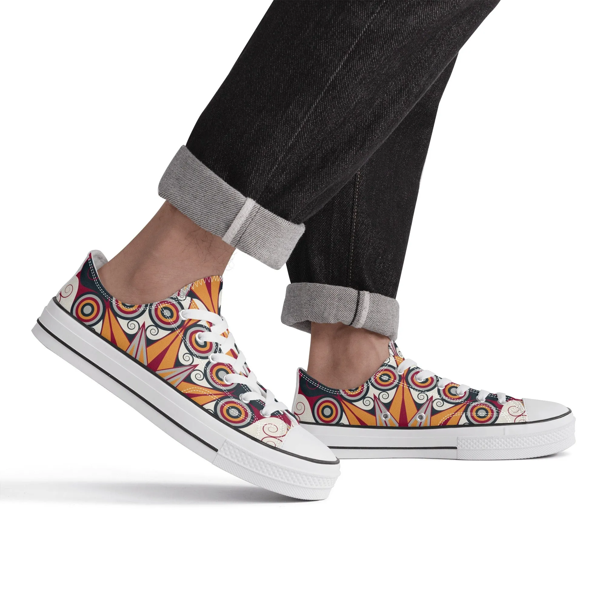 Orange, Red and Blue Mandala Pattern - Mens Classic Low Top Canvas Shoes for Footwear Lovers