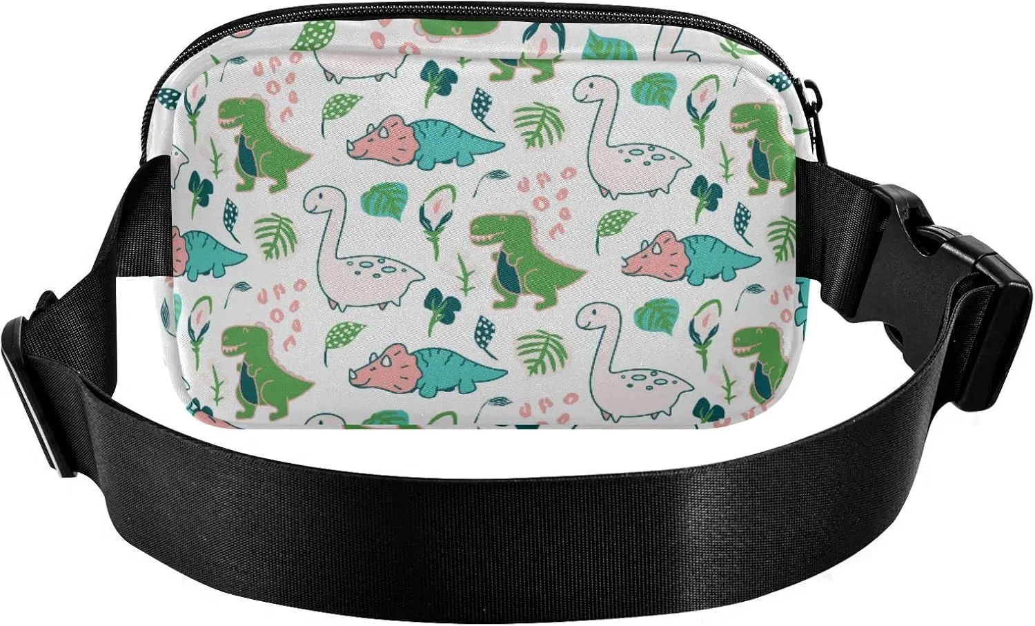 Oyihfvs Seamless Cute Childish Dino Dinosaurs Green Palm Trees on White Adjustable Fanny Waist Pack Pouch, Waterproof Runners Sports Waist Pack Wallet for Sports Hiking Fitness Cycling Gym Women Men