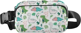 Oyihfvs Seamless Cute Childish Dino Dinosaurs Green Palm Trees on White Adjustable Fanny Waist Pack Pouch, Waterproof Runners Sports Waist Pack Wallet for Sports Hiking Fitness Cycling Gym Women Men