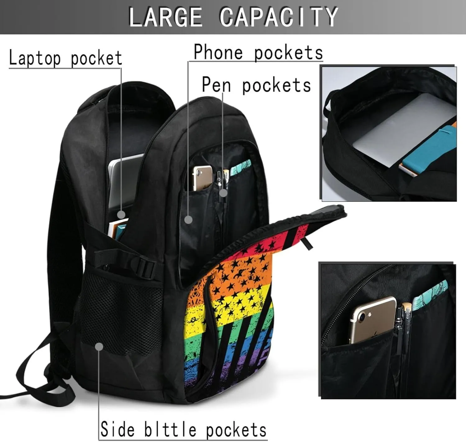 Rainbow American Flag Volleyball Gay Pride LGBTQ Sports Travel Backpack Laptop Backpacks Business Rucksack Outdoor Daypack Large Sport Bag with Luggage Strap USB Charging Port for Hiking