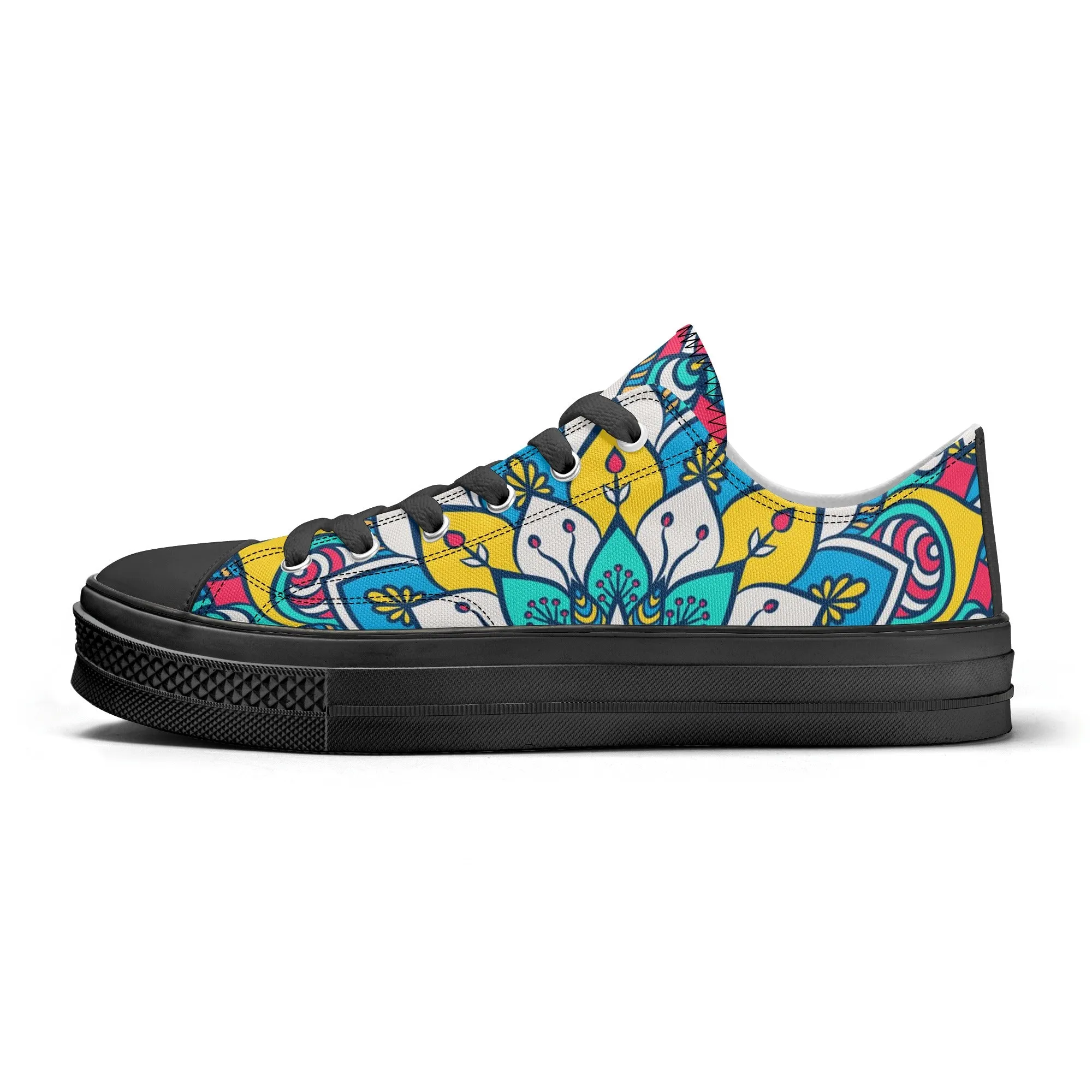 Red, Blue and Yellow Mandala Pattern - Mens Classic Low Top Canvas Shoes for Footwear Lovers