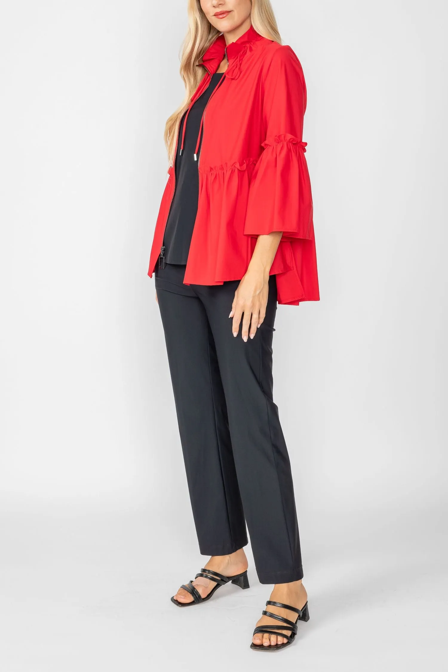 Red High Stand Draw Cord Collar & Shirring Jacket