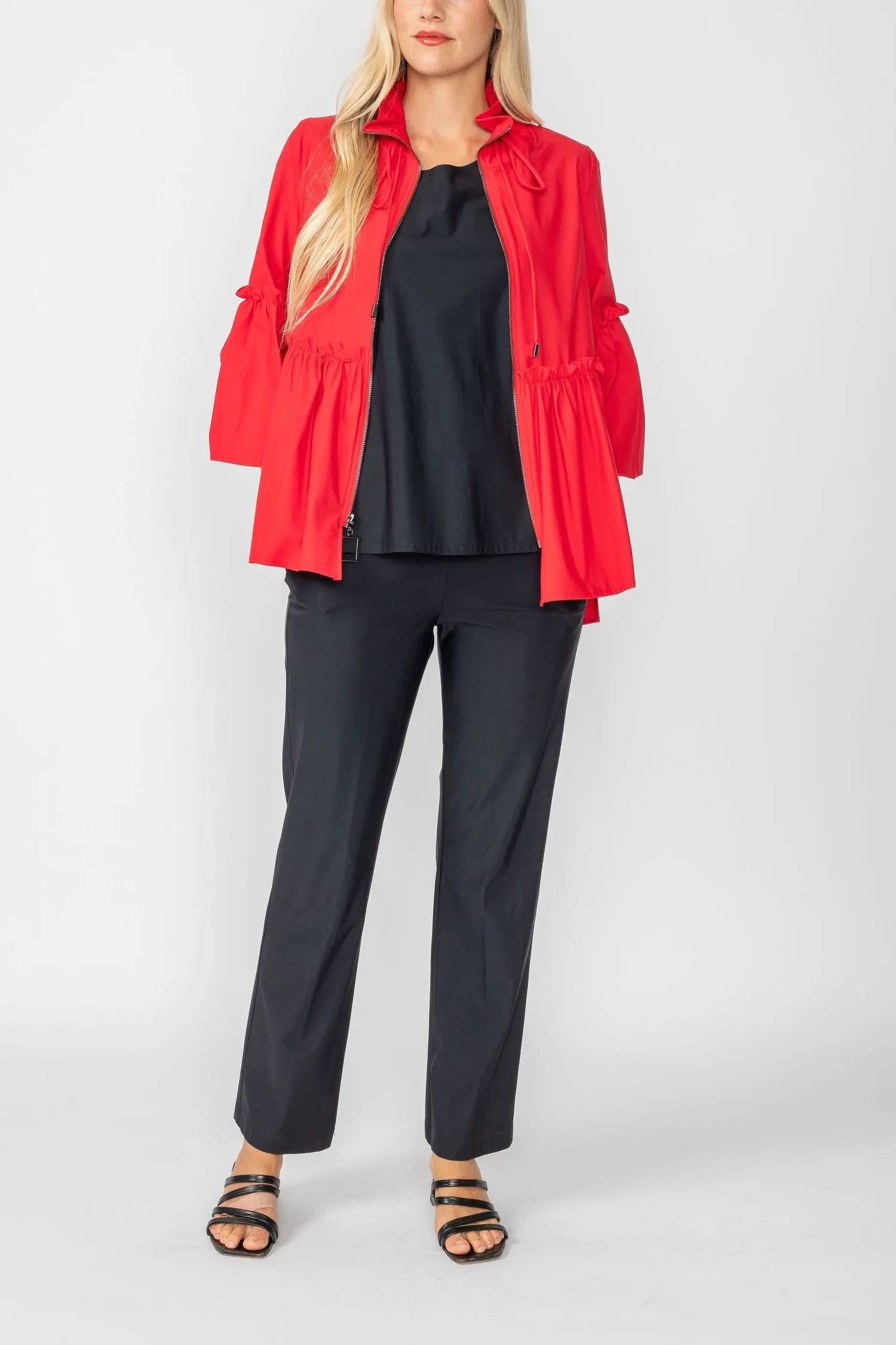 Red High Stand Draw Cord Collar & Shirring Jacket