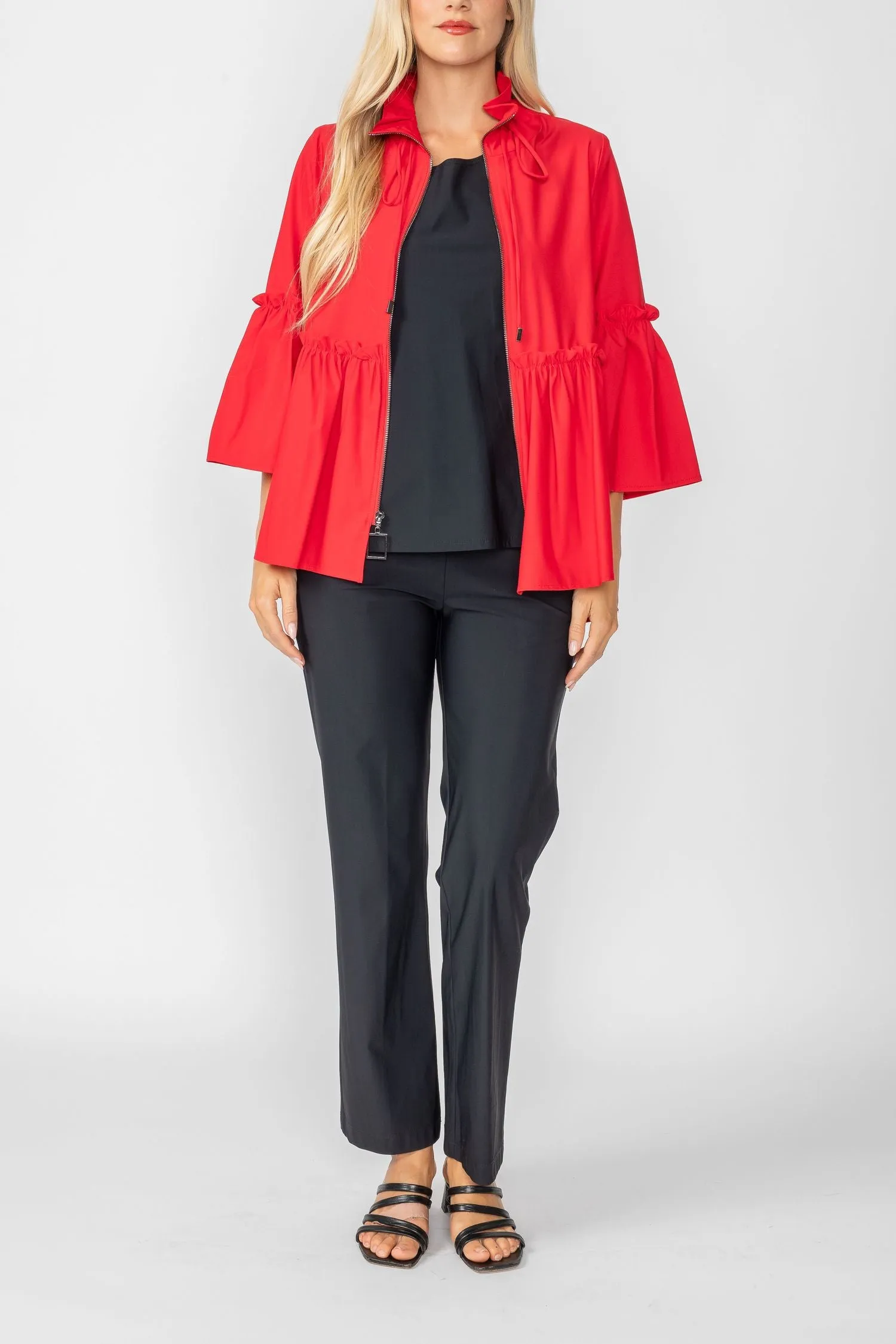 Red High Stand Draw Cord Collar & Shirring Jacket
