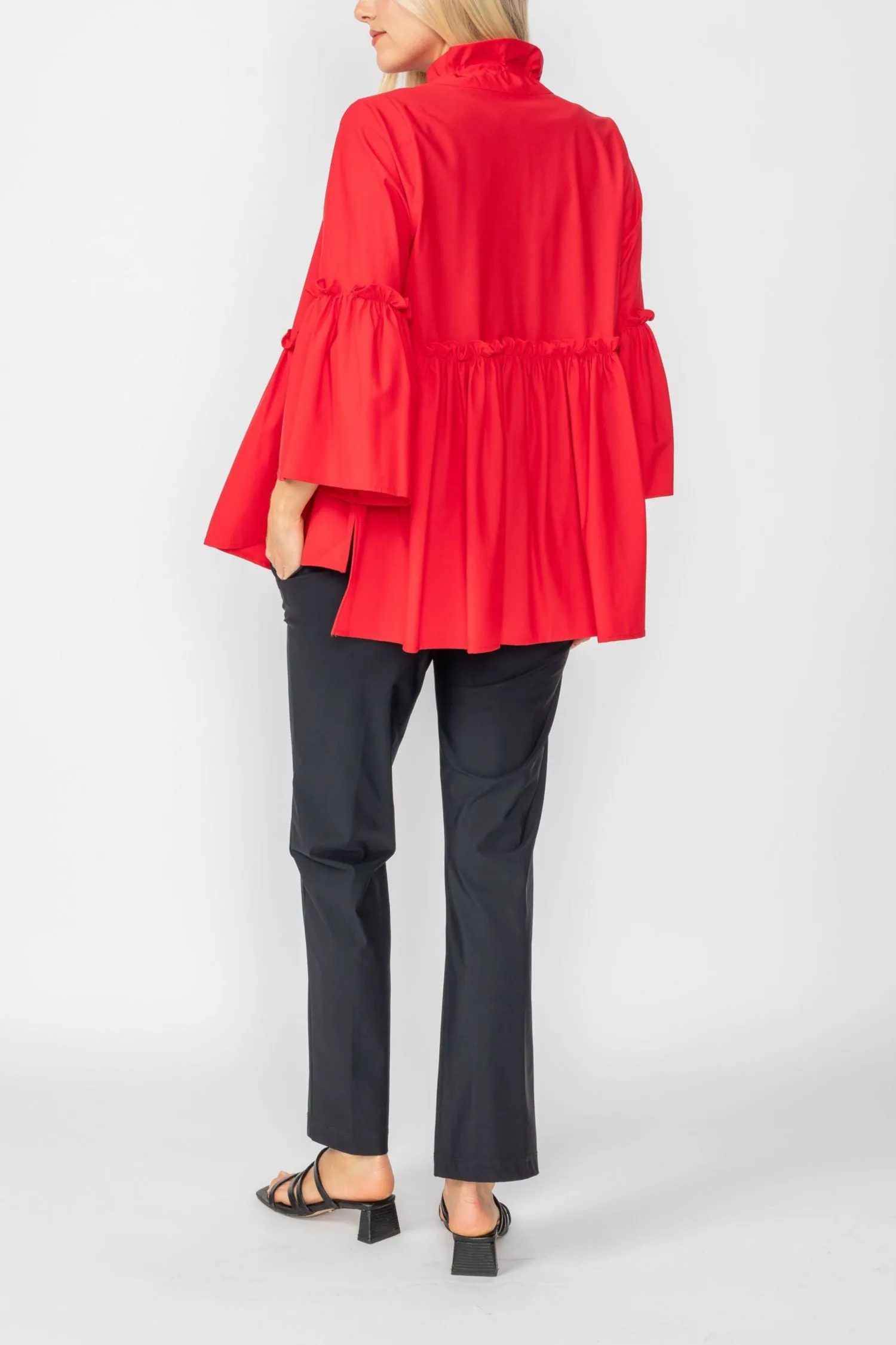 Red High Stand Draw Cord Collar & Shirring Jacket