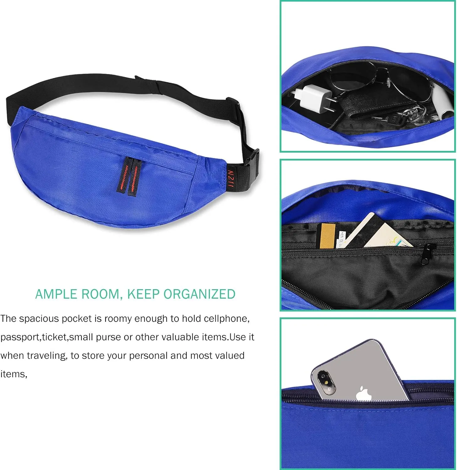 Running waist pack,Fanny Pack for Men Women,Lightweight Belt Bag for Travel Sports Hiking(355 Blue)