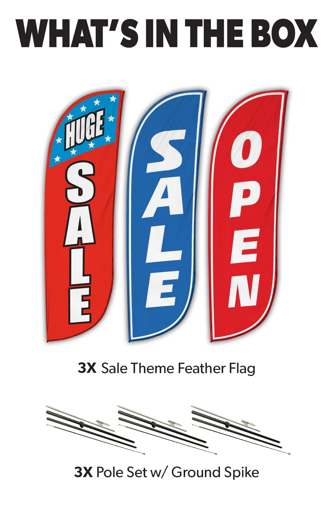 Sale Feather Flag - Variety 3-Pack w/ Ground Spike Pole Set