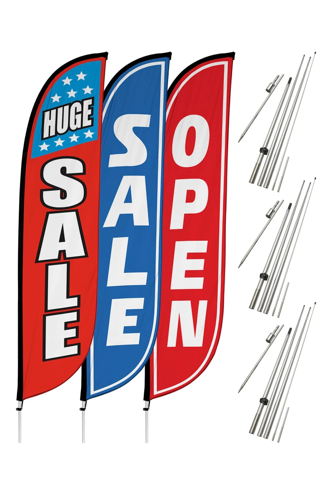 Sale Feather Flag - Variety 3-Pack w/ Ground Spike Pole Set
