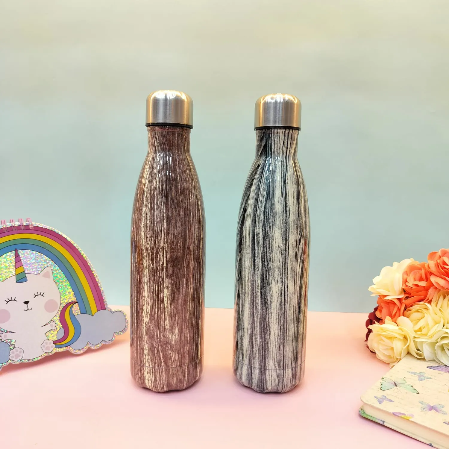 Shiny Woody Print Steel Water Bottle.(500mL)