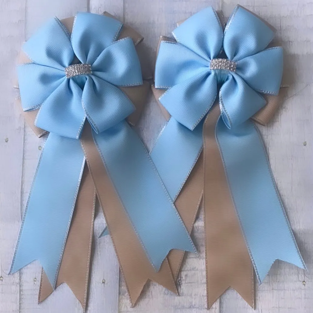Show Bows: Light Blue on Tan