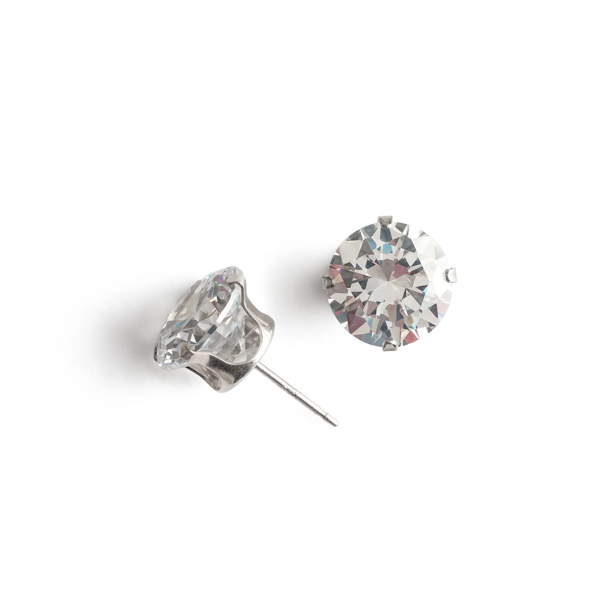 Silver Stud Earrings 10mm Round Crystal