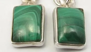 Solid Silver Malachite Oblong Drop Earrings