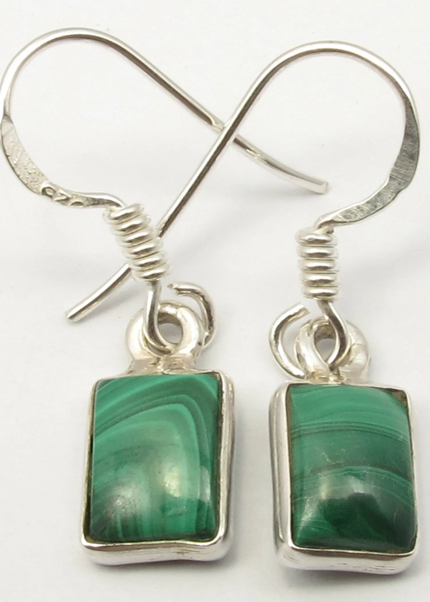 Solid Silver Malachite Oblong Drop Earrings