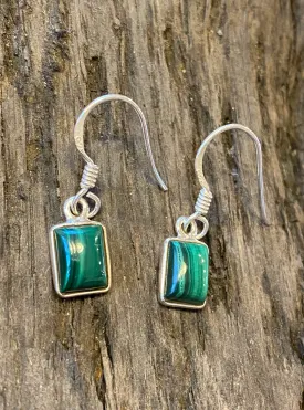 Solid Silver Malachite Oblong Drop Earrings