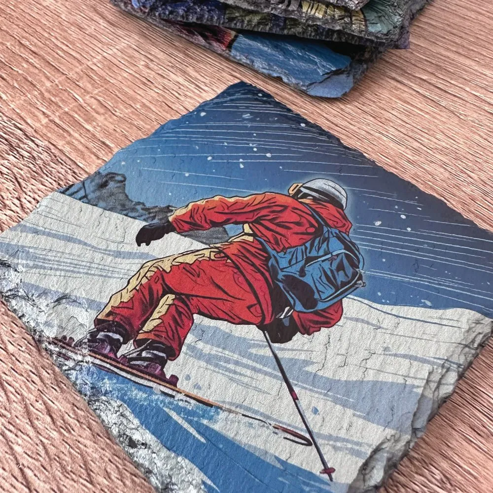 Sport Slate Coasters - Skiing