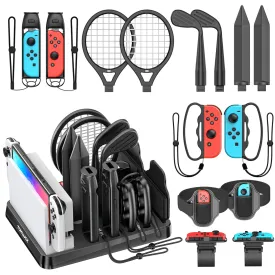 Switch Sports Accessories Bundle with Organizer Station Compatible with Nintendo Switch/OLED Console & Joy-con, Storage and Organizer for Switch Sports Game, Family Sports Party Accessories Kit, Black