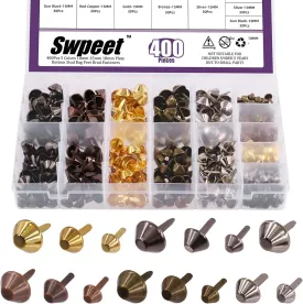 Swpeet 400Pcs 3/8" 3/5" 7/10 5 Colors and 3 Sizes Plate Bottom Stud Bag Feet Assortment Kit, Spikes and Studs Handbag Purse Feet Barrel Spikes Screw Back Punk Studs and Spikes for Clothing Shoes