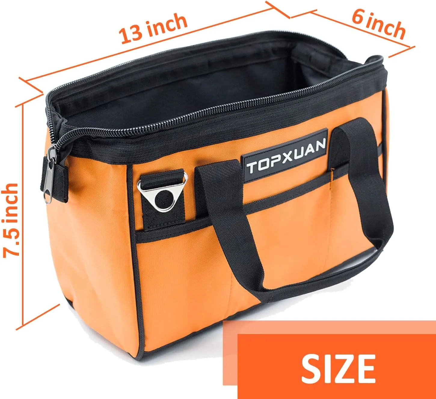 Tool Bag 13 Inch Waterproof Orange Tool Organizer with Wide Mouth and Shoulder Strap for Power and Small Hand Tools Oxford Cloth Fabric(5 pockets)