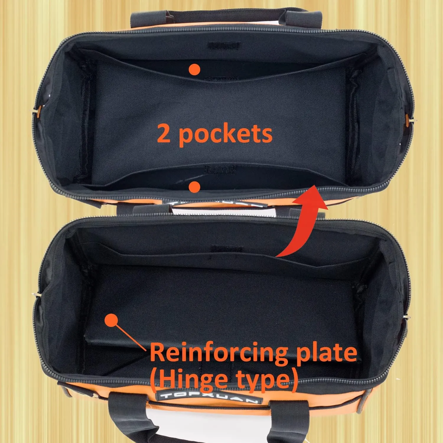 Tool Bag 13 Inch Waterproof Orange Tool Organizer with Wide Mouth and Shoulder Strap for Power and Small Hand Tools Oxford Cloth Fabric(5 pockets)