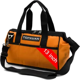 Tool Bag 13 Inch Waterproof Orange Tool Organizer with Wide Mouth and Shoulder Strap for Power and Small Hand Tools Oxford Cloth Fabric(5 pockets)