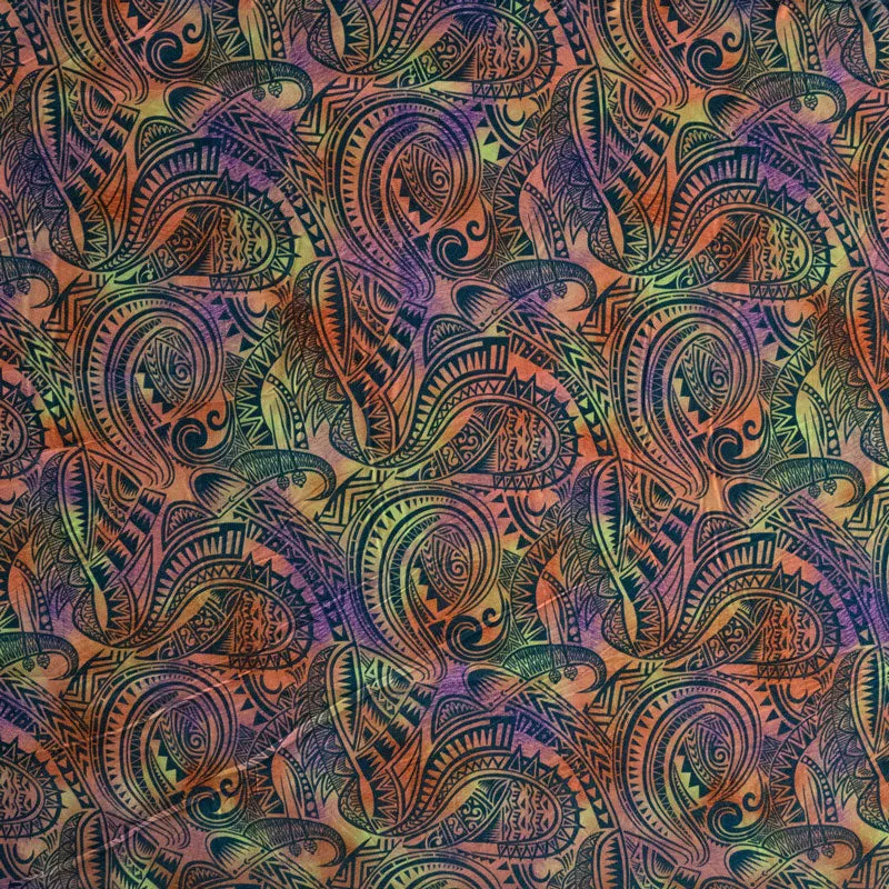 Traditional Polynesian Tattoo Design Watercolor Fabric | Polyester
