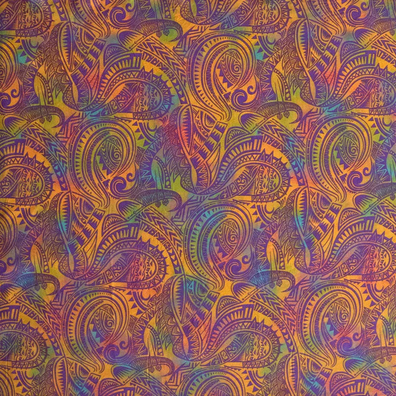 Traditional Polynesian Tattoo Design Watercolor Fabric | Polyester