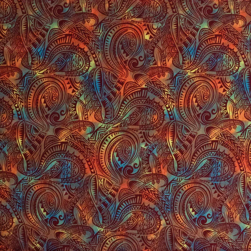 Traditional Polynesian Tattoo Design Watercolor Fabric | Polyester