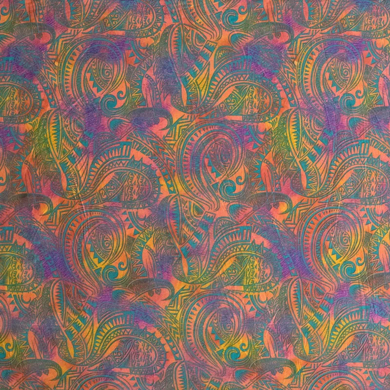 Traditional Polynesian Tattoo Design Watercolor Fabric | Polyester