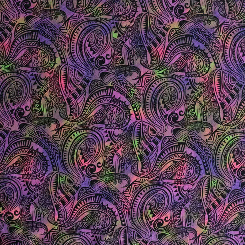 Traditional Polynesian Tattoo Design Watercolor Fabric | Polyester