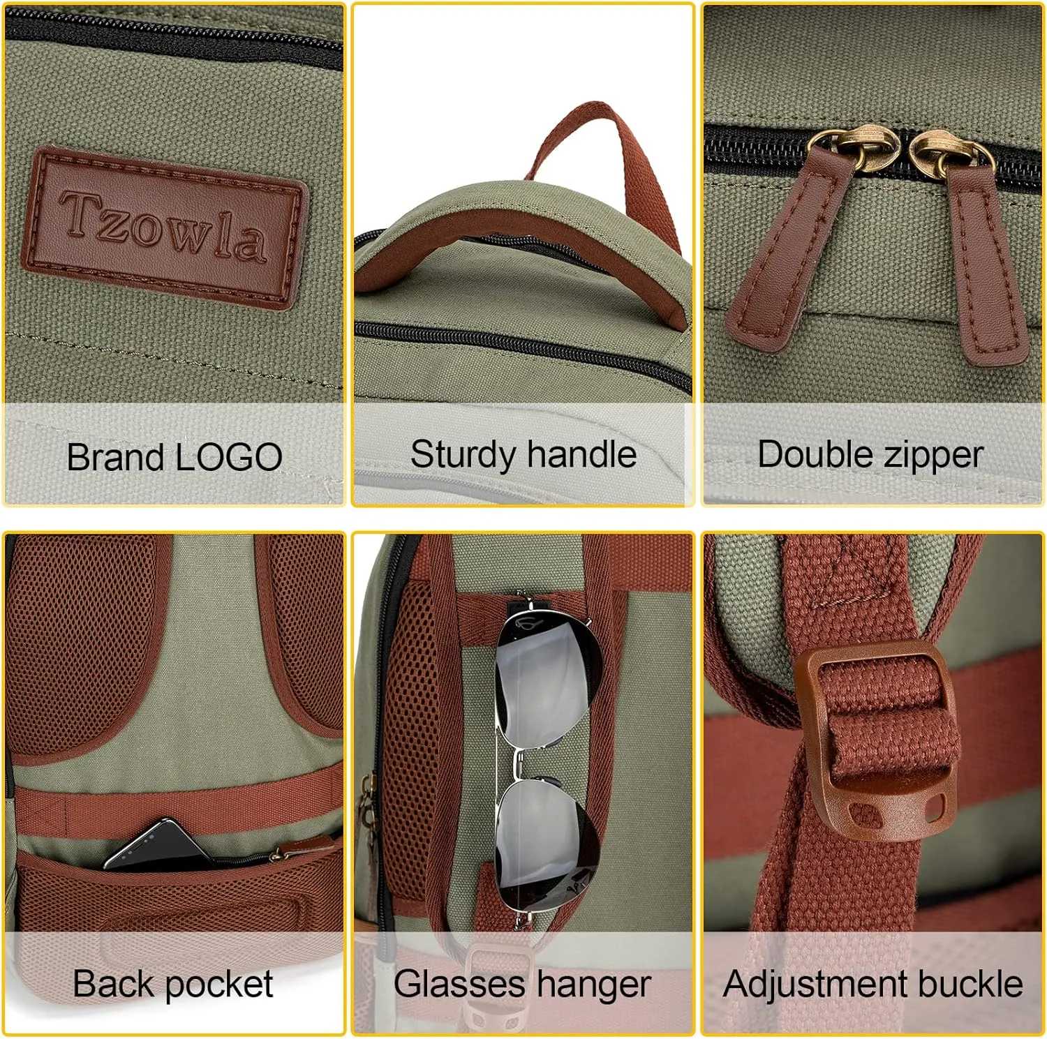 Tzowla Canvas Laptop Backpack, Bag for Men Women,Travel Work Rucksack Fits 17.3 Inch Laptop, Bookbag with USB Charging Port
