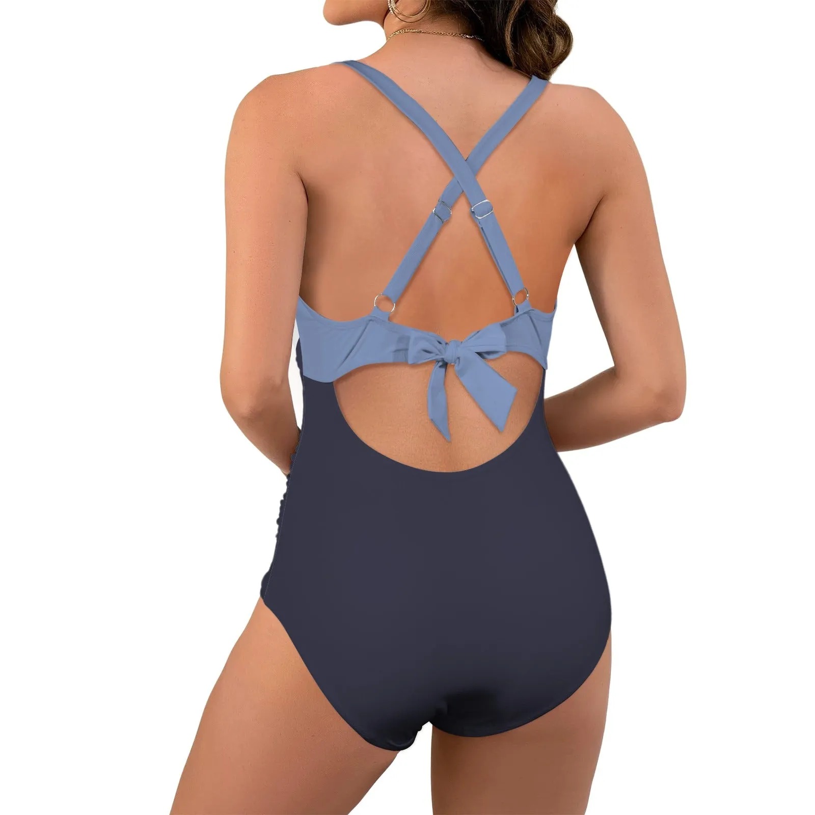 Vampire Art Chic Twist Front Tie Back Swimsuit - Blue