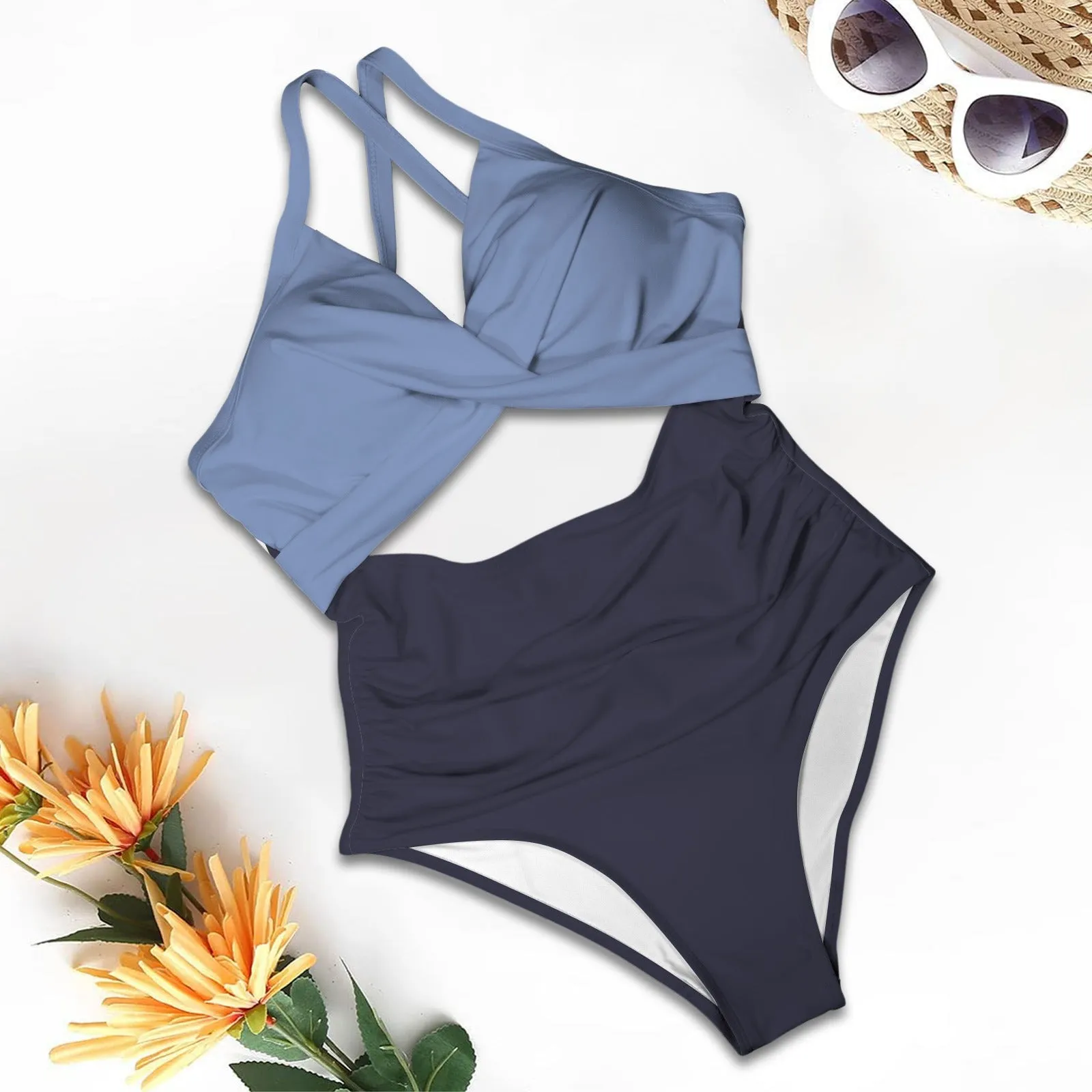 Vampire Art Chic Twist Front Tie Back Swimsuit - Blue
