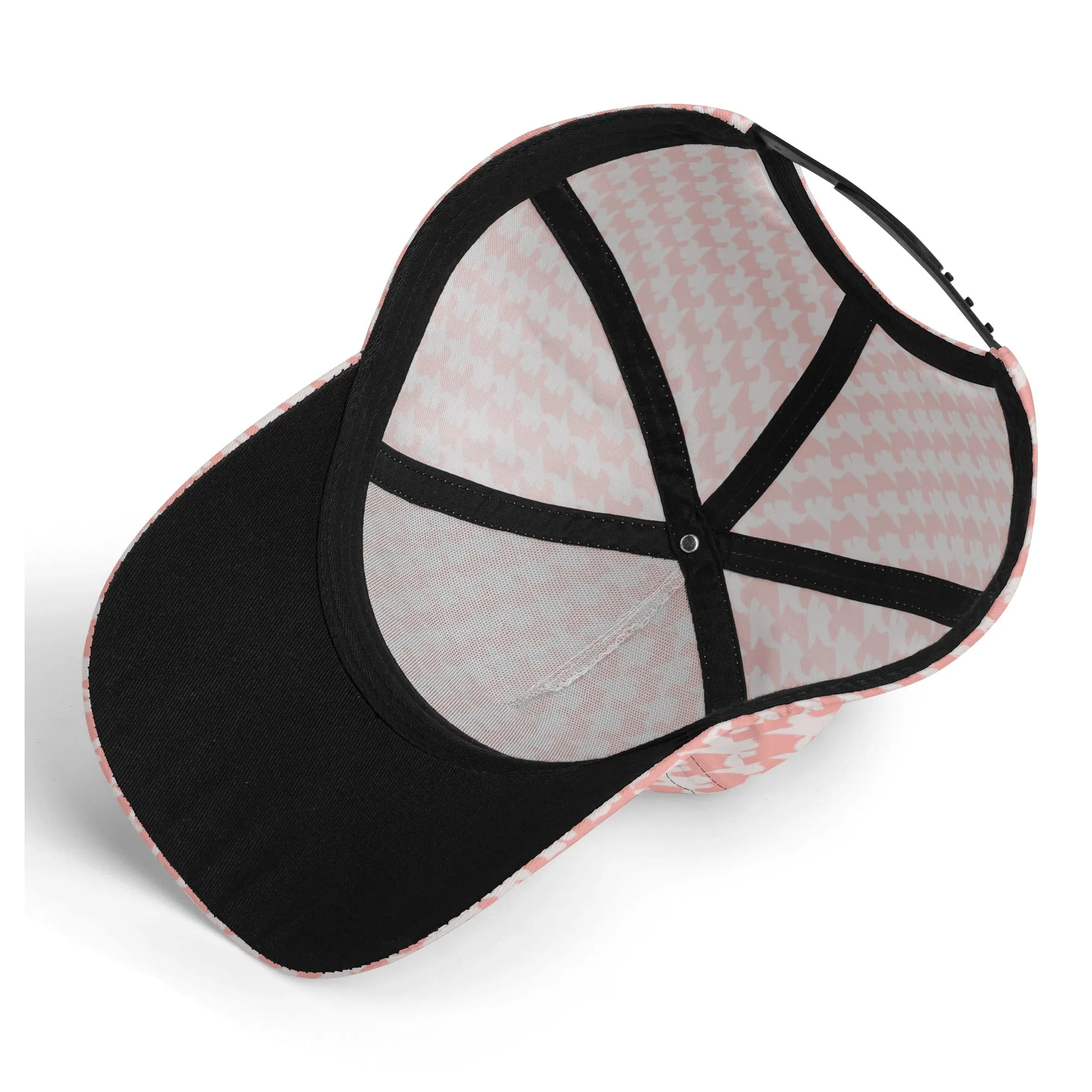 Vampire Art Dark Academia Pink and White Houndstooth Vintage Windowpane Baseball Cap