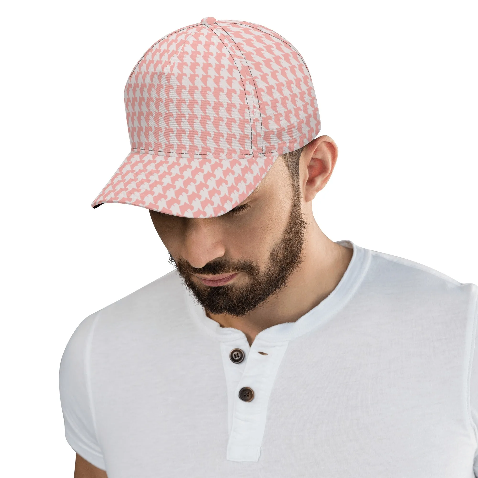 Vampire Art Dark Academia Pink and White Houndstooth Vintage Windowpane Baseball Cap