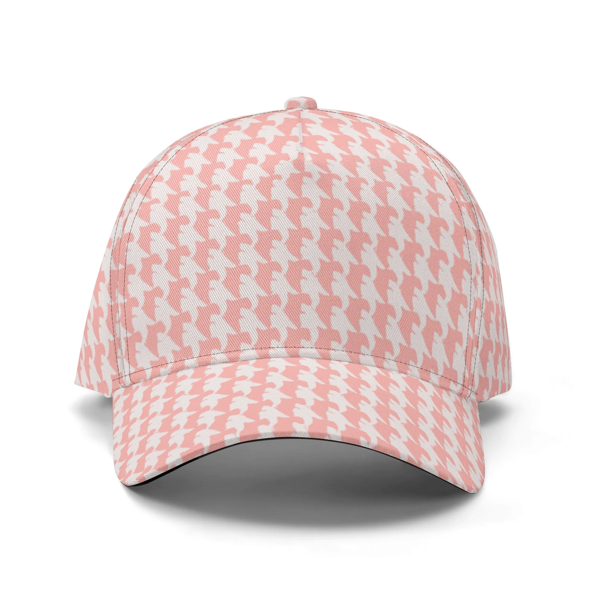 Vampire Art Dark Academia Pink and White Houndstooth Vintage Windowpane Baseball Cap